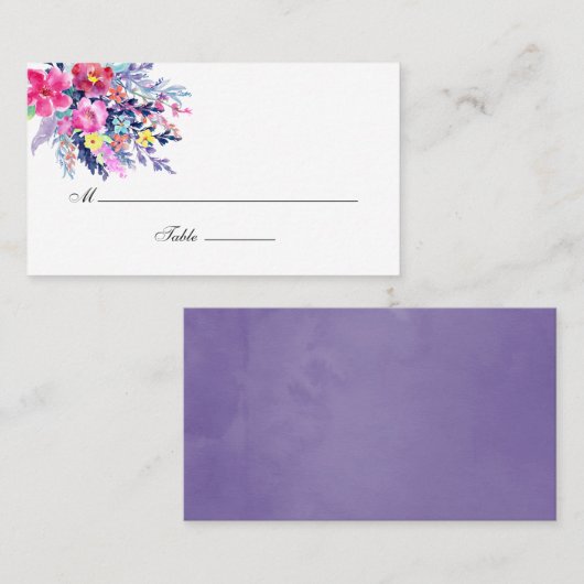 Kleurrijke Waterverf Floral Wedding Plaatskaartje (Voorkant / Achterkant)