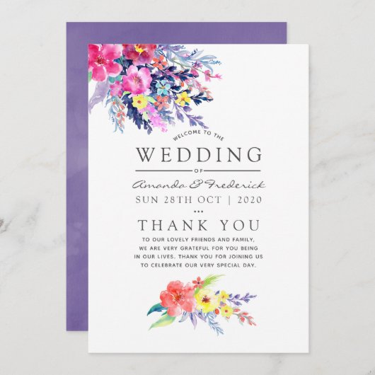 Kleurrijke Waterverf Floral Wedding Programmakaart (Voorkant / Achterkant)