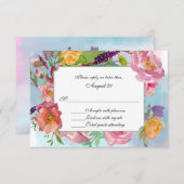 Kleurrijke Waterverf Floral Wedding RSVP Kaart (Voorkant / Achterkant)