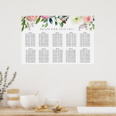 Kleurrijke Waterverf Floral Wedding Seating Chart Poster (Keuken)