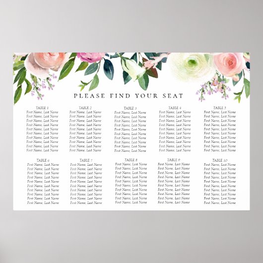 Kleurrijke Waterverf Floral Wedding Seating Chart Poster (Voorkant)