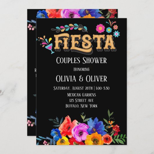 Kleurrijke Waterverf Florals Fiesta Couples Shower Kaart (Voorkant / Achterkant)