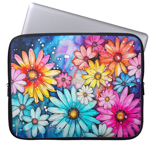 Kleurrijke Waterverf Flower Art Laptop Sleeve (Voorkant)