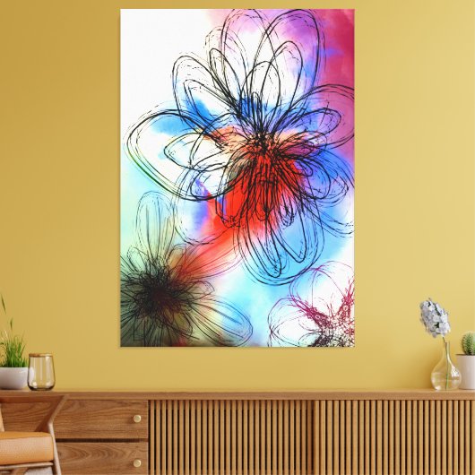  kleurrijke Waterverf Flowers Abstract Canvas Afdruk (Insitu (Woonkamer))