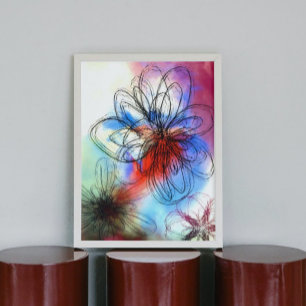  kleurrijke Waterverf Flowers Abstract Canvas Afdruk