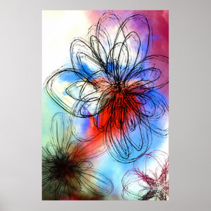 kleurrijke Waterverf Flowers Abstract Poster