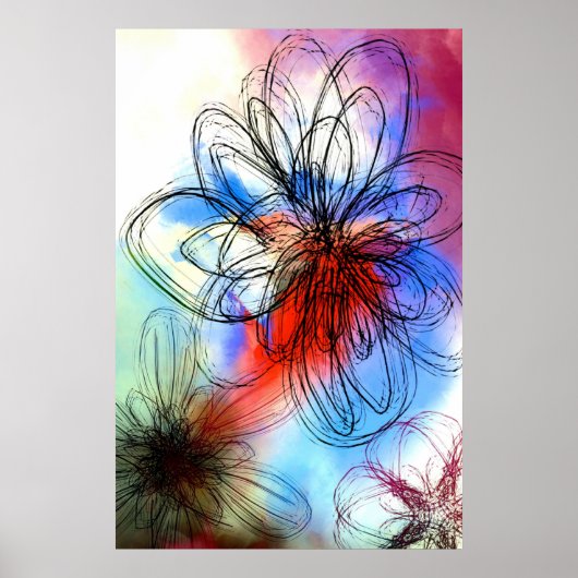  kleurrijke Waterverf Flowers Abstract Poster (Voorkant)