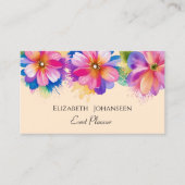 Kleurrijke Waterverf Flowers Beige Zwart Typografi Visitekaartje (Voorkant)