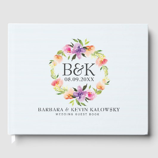 Kleurrijke Waterverf Flowers Trouwkrans Gastenboek (Voorkant)