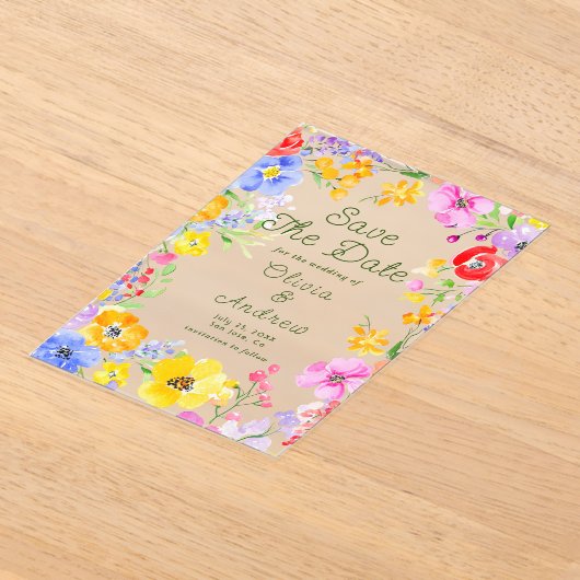Kleurrijke Waterverf Flowers Weddenschap Save the  Acryl Uitnodigingen (Laagn)