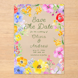 Kleurrijke Waterverf Flowers Weddenschap Save the  Acryl Uitnodigingen