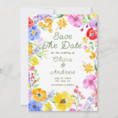 Kleurrijke Waterverf Flowers Weddenschap Save the  Save The Date (Voorkant)