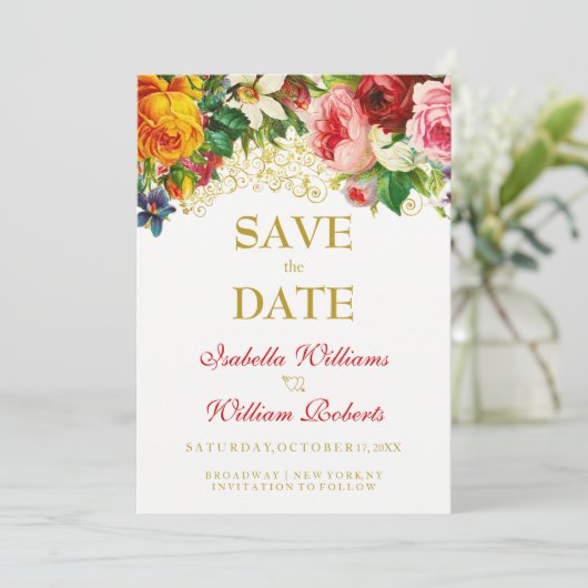 Kleurrijke Waterverf Flowers Weddenschap Save the  Save The Date (Staand voorkant)