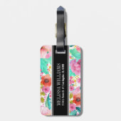 Kleurrijke Waterverf Flowers Zwart Accent Monogram Bagagelabel (Achterkant verticaal)