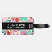 Kleurrijke Waterverf Flowers Zwart Accent Monogram Bagagelabel (Achterkant horizontaal)