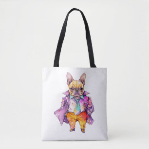 Kleurrijke waterverf Franse bulldog. Frans Tote Bag