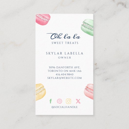 Kleurrijke Waterverf Franse Macaron Bakery & Sweet Visitekaartje (Achterkant)