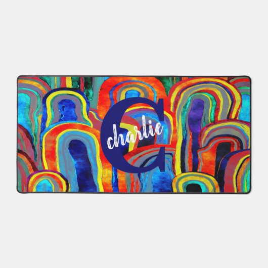 KLEURRIJKE WATERVERF FUNKY STRIPE MONOGRAM BUREAUMAT (Voorkant)