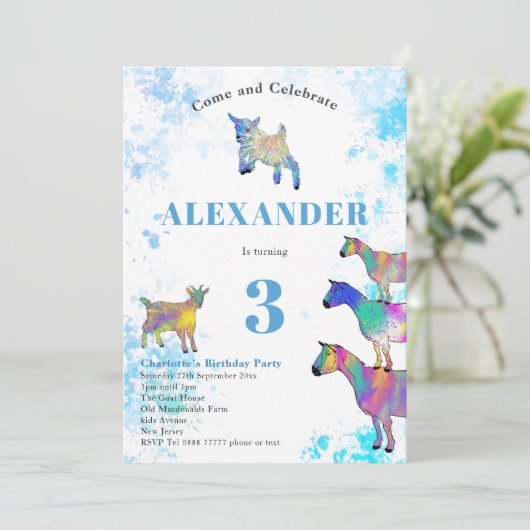 Kleurrijke Waterverf geit thema verjaardagsfeestje Kaart (Staand voorkant)