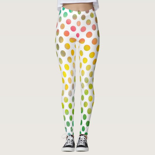 Kleurrijke Waterverf Gekleurde Stippen op wit Leggings (Voorkant)