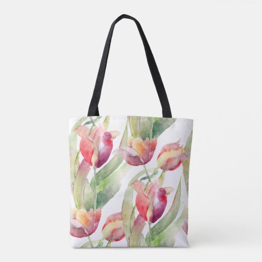 Kleurrijke Waterverf Gekleurde Tulpen met monogram Tote Bag (Achterkant)