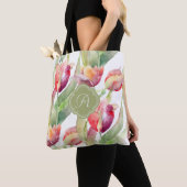 Kleurrijke Waterverf Gekleurde Tulpen met monogram Tote Bag (Dichtbij)