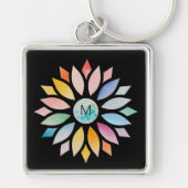 Kleurrijke Waterverf geometrische bloemvorm Sleutelhanger (Voorkant)