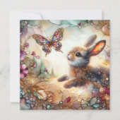 Kleurrijke Waterverf Glas in lood Bunny Easter Feestdagenkaart (Voorkant)