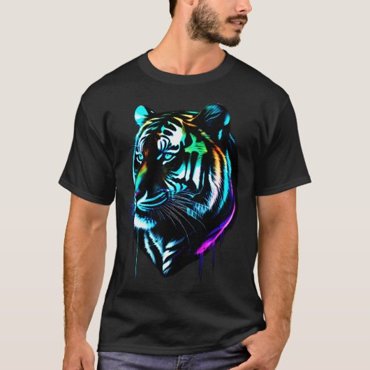 Kleurrijke Waterverf Glow Tiger T-shirt (Voorkant)
