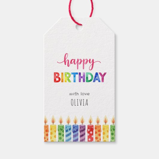 Kleurrijke Waterverf Happy Birthday Kinder Cadeaulabel (Voorkant)
