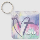 Kleurrijke Waterverf hart kruis monogram Sleutelhanger (Voorkant)