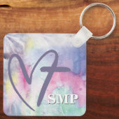 Kleurrijke Waterverf hart kruis monogram Sleutelhanger (Achterkant)