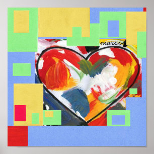 Kleurrijke waterverf Hart met geometrische vormen Poster