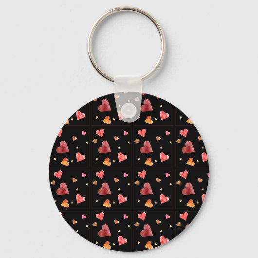 Kleurrijke Waterverf Harten Sleutelhanger (Voorkant)