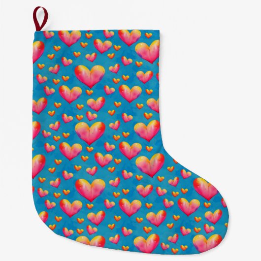 Kleurrijke Waterverf Harten Valentijns Sock Grote Kerstsok (Voorkant)