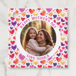 Kleurrijke Waterverf Hearts Moederdag Foto Bedankjes Labels