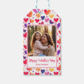 Kleurrijke Waterverf Hearts Moederdag Foto Cadeaulabel (Voorkant)