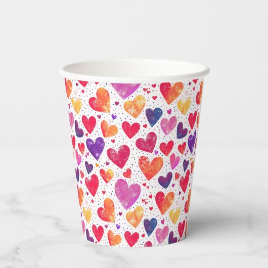 Kleurrijke Waterverf Hearts Moederdag Foto Papieren Bekers (Achterkant)