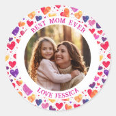 Kleurrijke Waterverf Hearts Moederdag Foto Ronde Sticker (Voorkant)