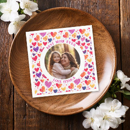 Kleurrijke Waterverf Hearts Moederdag Foto Servet