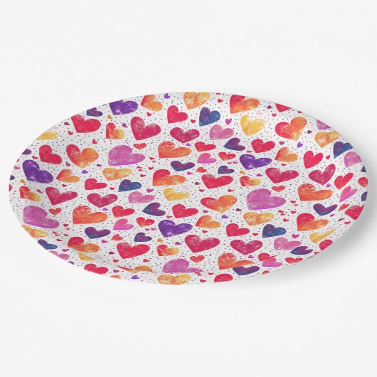 Kleurrijke Waterverf Hearts Moederdag Papieren Bordje (Gekanteld)