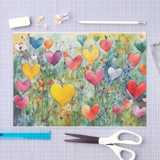 Kleurrijke Waterverf Hearts Tissue Paper Tissuepapier (Craft)