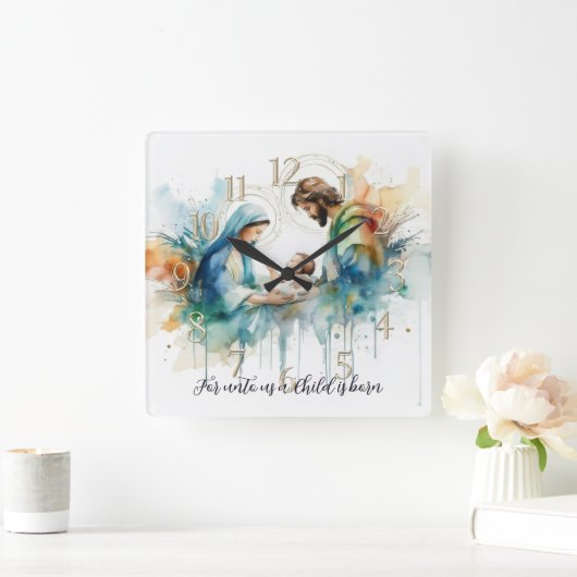 Kleurrijke Waterverf Heilige Familie Vierkante Klok (Huis)