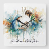 Kleurrijke Waterverf Heilige Familie Vierkante Klok (Voorkant)