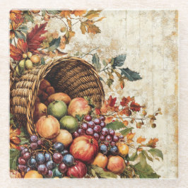 KLEURRIJKE WATERVERF HERFST CORNUCOPIE GLAZEN ONDERZETTER