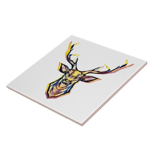 Kleurrijke Waterverf Herten Head Art Tegeltje (Zijkant)