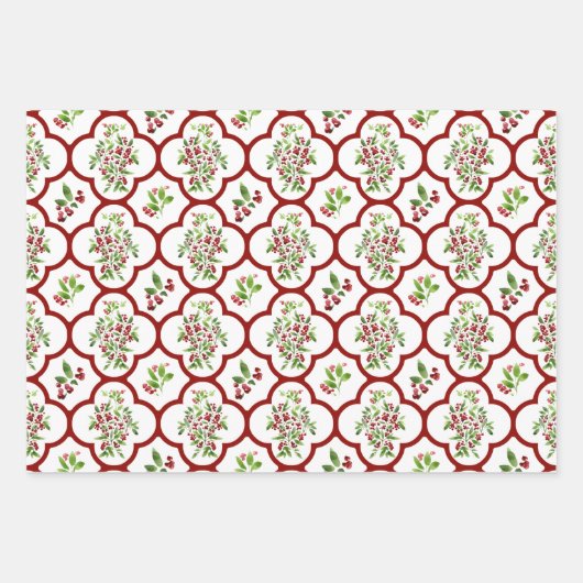 Kleurrijke Waterverf Holly en Quatrefoil Inpakpapier Vel (Voorkant 3)