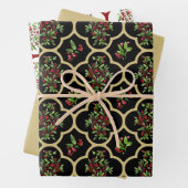 Kleurrijke Waterverf Holly en Quatrefoil Inpakpapier Vel (In situ)