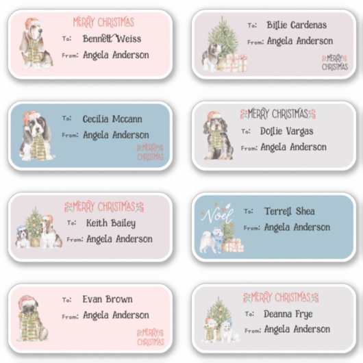 Kleurrijke Waterverf Honden kerstcadeaulabel Label (Voorkant)