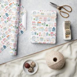Kleurrijke Waterverf huizen Cadeaupapier